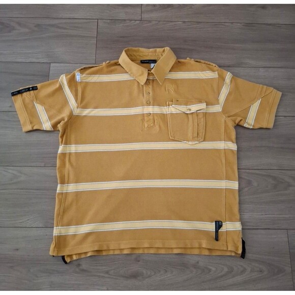 Vintage Rocawear Polo Shirt, Men's 2XL, Brown Tan Stripes, 100% Cotton - Picture 2 of 9